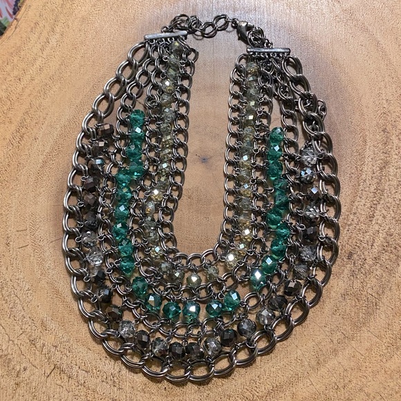 Jewelry - 🦚 Teal and Silver Beaded Statement Necklace 🦚